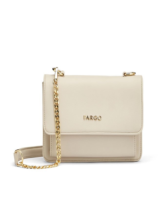 فارجو حقيبة كروس بودي فارغو ثرايف للنساء | جلد نباتي، جيوب بتقنية RFID، إغلاق مغناطيسي، سحاب YKK | حقيبة كتف أنيقة للمكتب والاستخدام اليومي | خفيفة الوزن ومصنوعة في الهند (لون عاجي) - Image 1